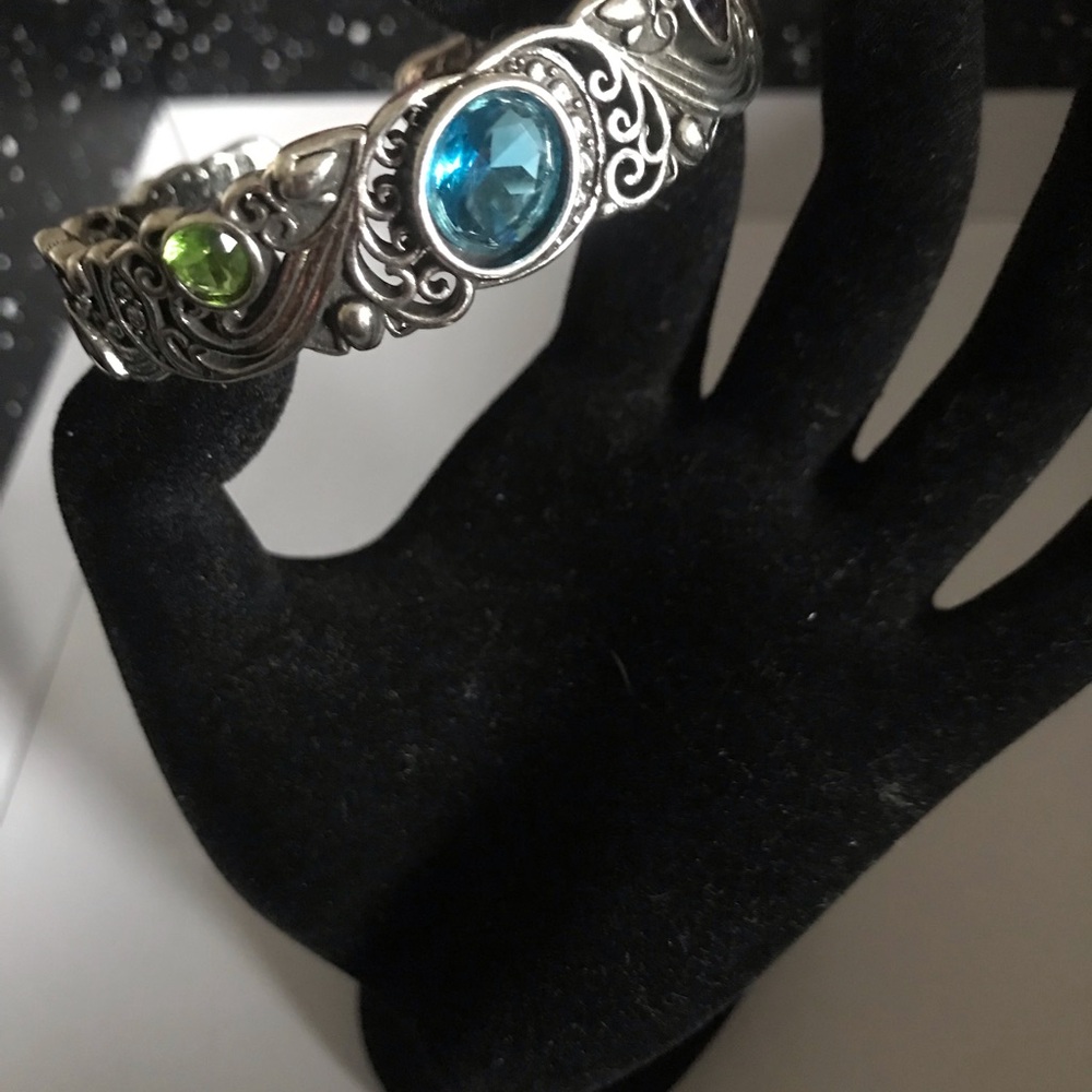 Sterling Silver Filigree Bracelet with Blue and Green Gemstones